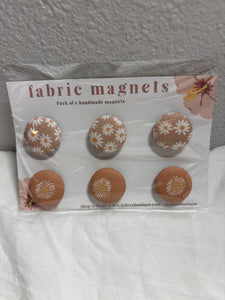 6 PACK FABRIC MAGNETS - PINK DAISY FLORAL