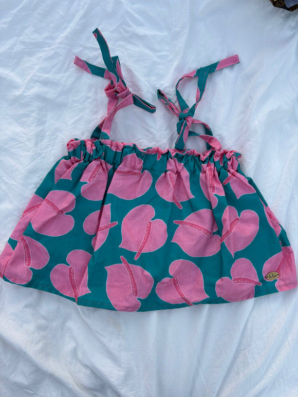 4T KIDS RUFFLE TOP - TEAL/PINK ANTHURIUM