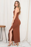 SALE - RUST RIBBED SIDE SLIT MAXI DRESS