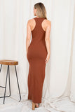 SALE - RUST RIBBED SIDE SLIT MAXI DRESS