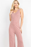 SALE - RUST RIBBED BUTTON UP JUMPSUIT